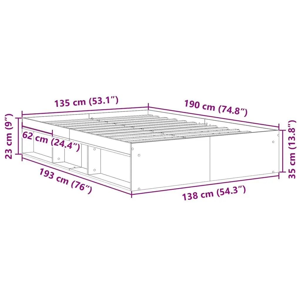 Queen Size Bed Frame with Storage in Brown Wood