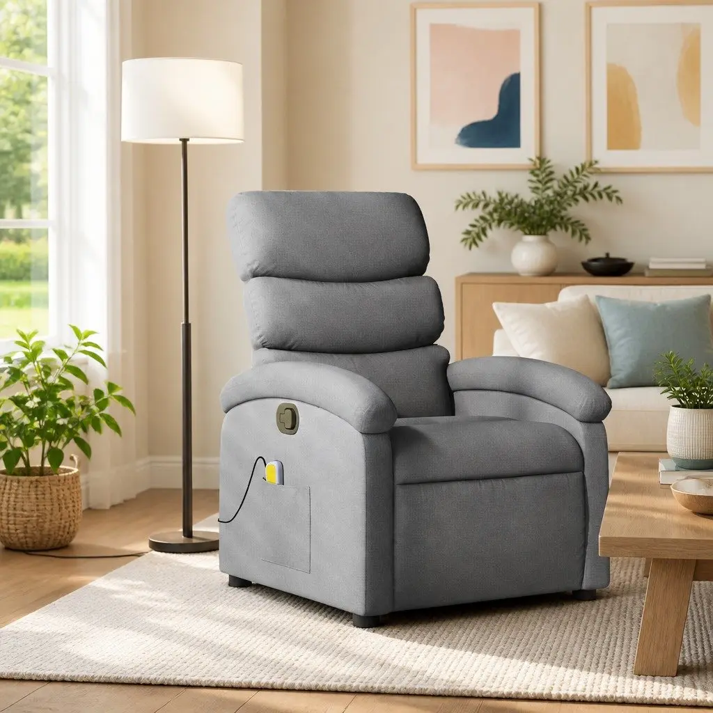 Grey Fabric Massage Recliner Chair with 6 Vibration Points
