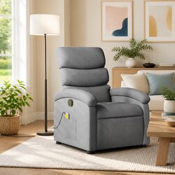 Grey Fabric Massage Recliner Chair with 6 Vibration Points