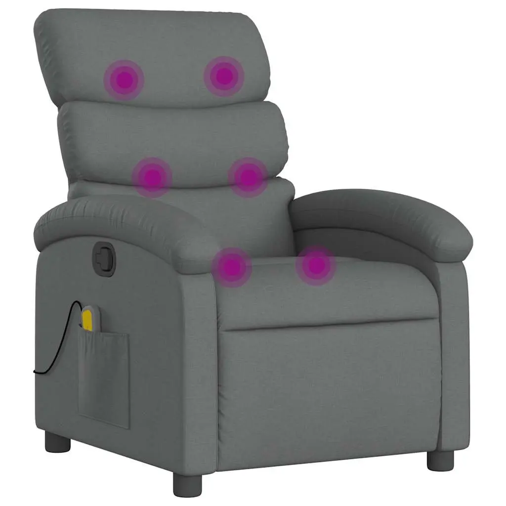 Massage Recliner Chair Dark Grey Fabric Manual Recline Vibration Armchair