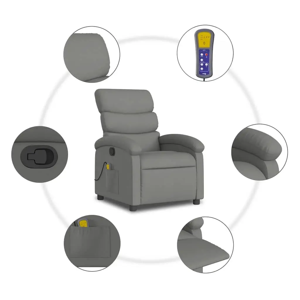 Massage Recliner Chair Dark Grey Fabric Manual Recline Vibration Armchair