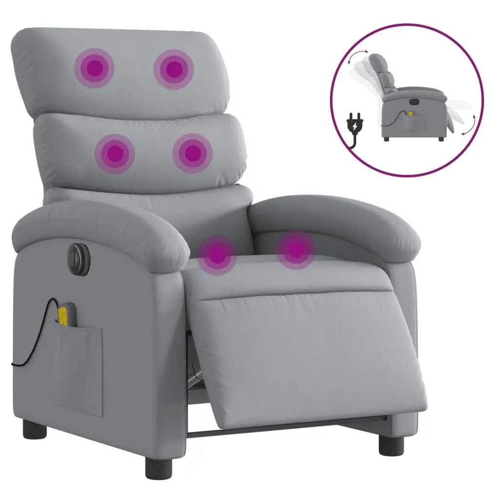 Electric Massage Recliner Chair Grey Fabric 135 Degrees Adjustable Wood and Metal Frame