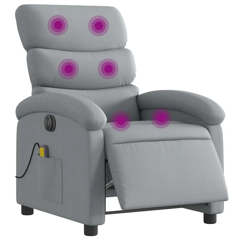 Electric Massage Recliner Chair Grey Fabric 135 Degrees Adjustable Wood and Metal Frame