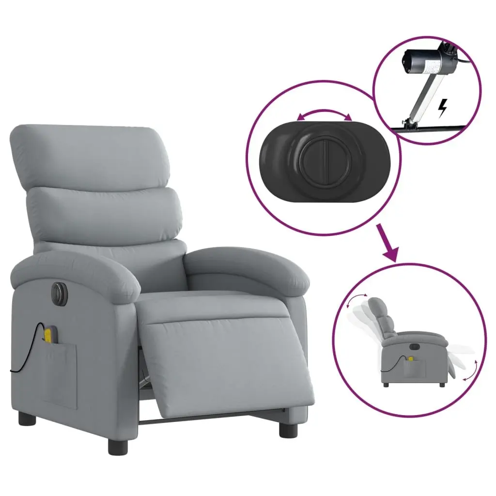 Electric Massage Recliner Chair Grey Fabric 135 Degrees Adjustable Wood and Metal Frame