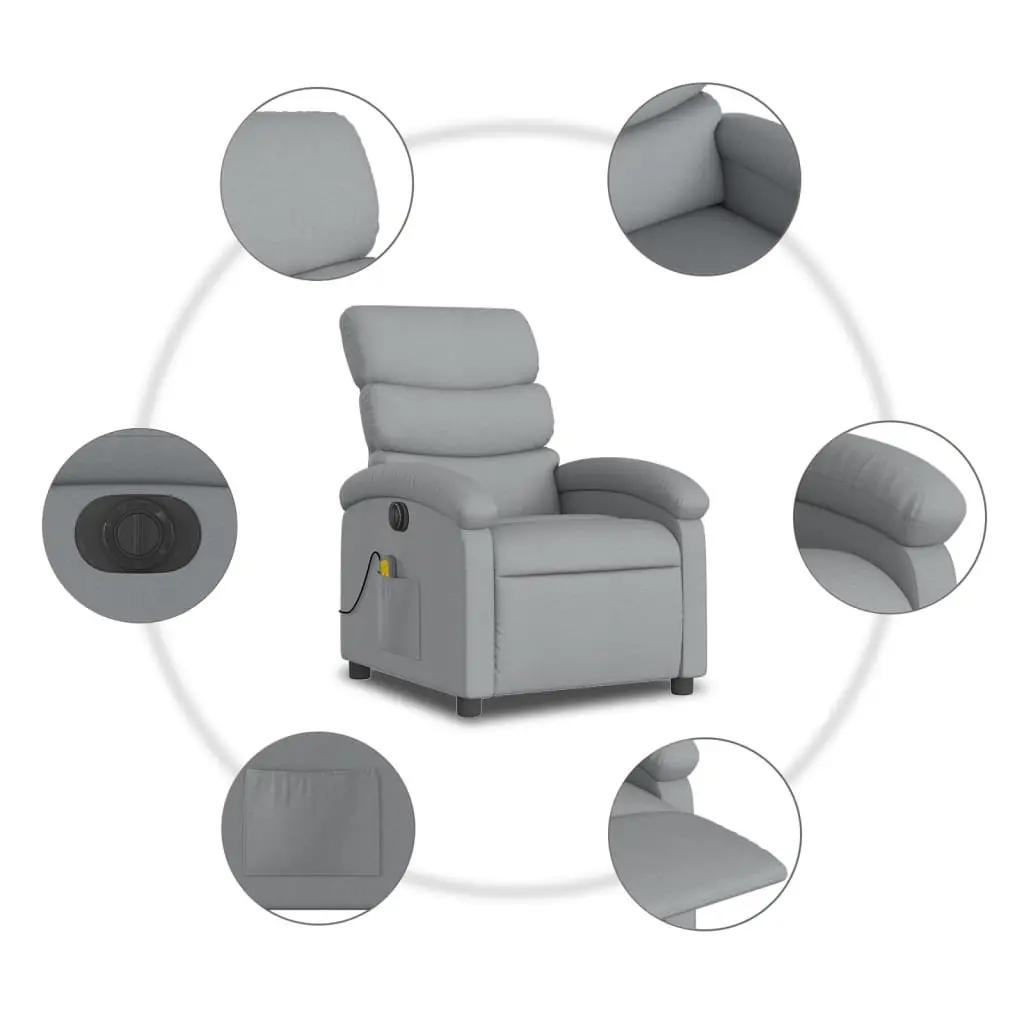 Electric Massage Recliner Chair Grey Fabric 135 Degrees Adjustable Wood and Metal Frame