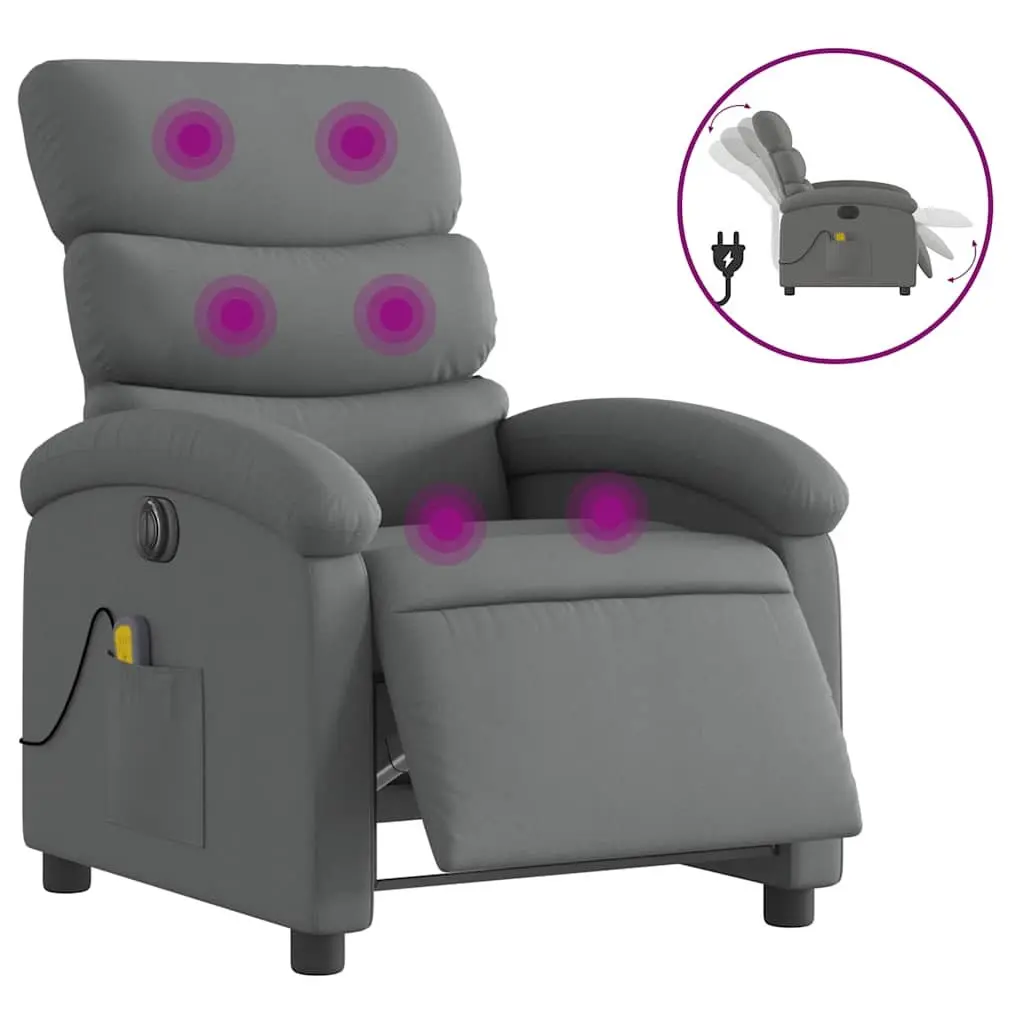 Electric Massage Recliner Chair Grey Fabric Adjustable Recline