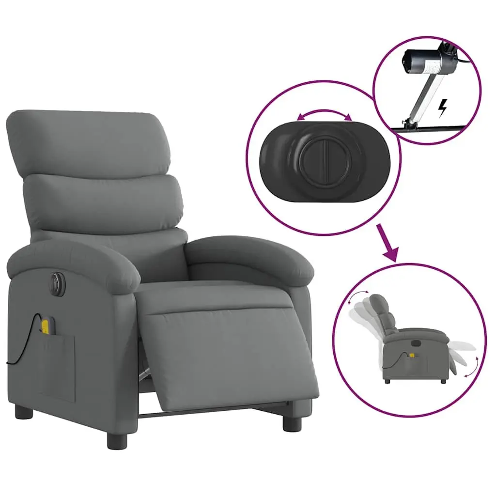 Electric Massage Recliner Chair Grey Fabric Adjustable Recline