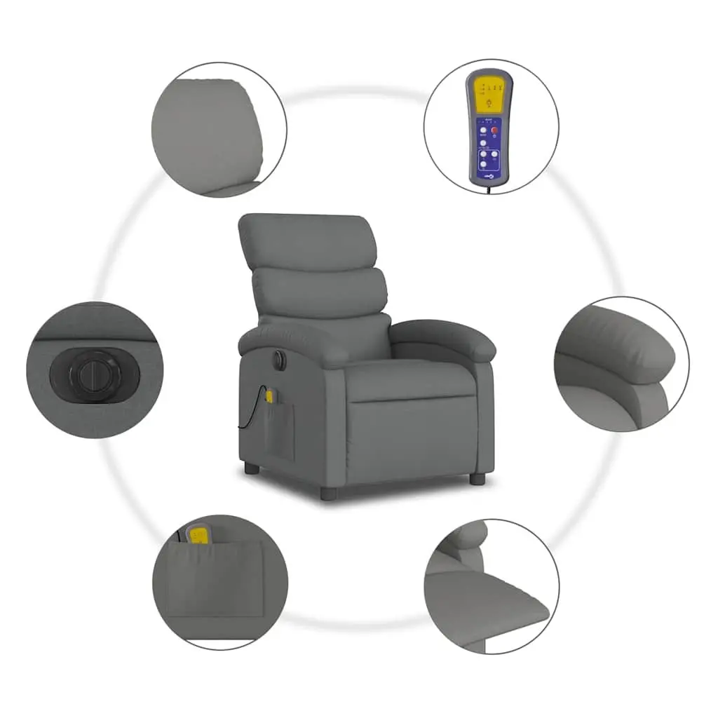 Electric Massage Recliner Chair Grey Fabric Adjustable Recline