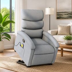 Grey Fabric Power Lift Massage Recliner Chair