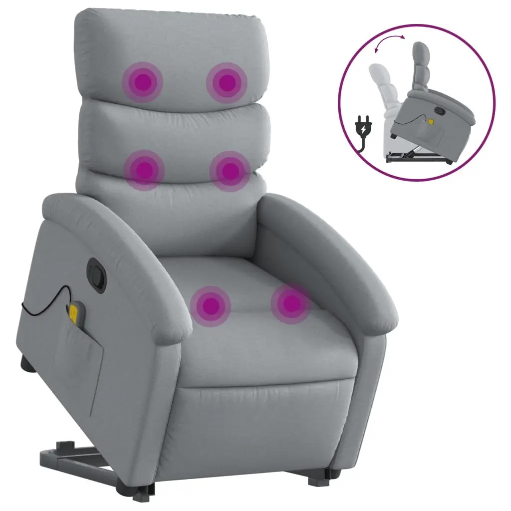Massage Recliner Chair Grey Fabric Power Lift Manual Recline