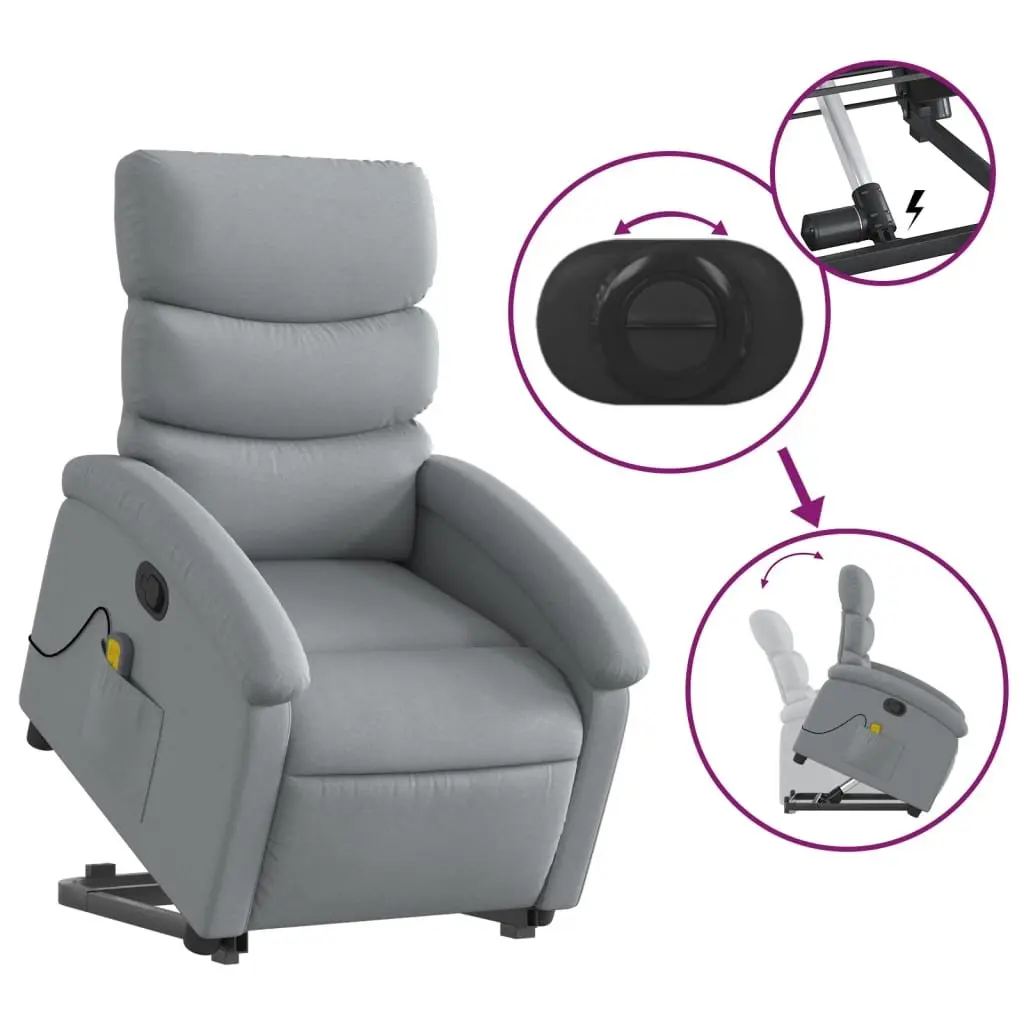 Massage Recliner Chair Grey Fabric Power Lift Manual Recline