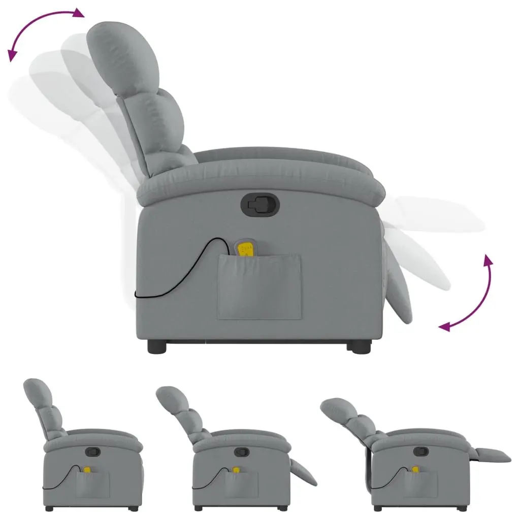 Massage Recliner Chair Grey Fabric Power Lift Manual Recline