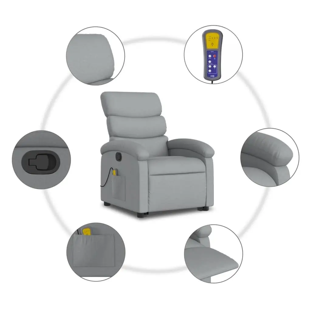 Massage Recliner Chair Grey Fabric Power Lift Manual Recline