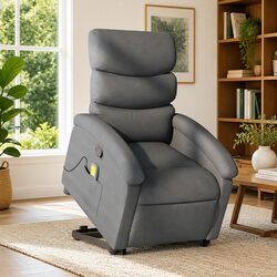 Grey Fabric Power Lift Massage Recliner Chair