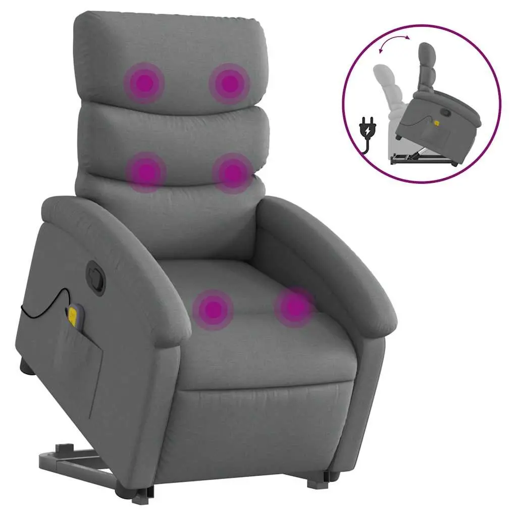 Electric Massage Recliner Chair Grey Fabric Power Lift Armchair