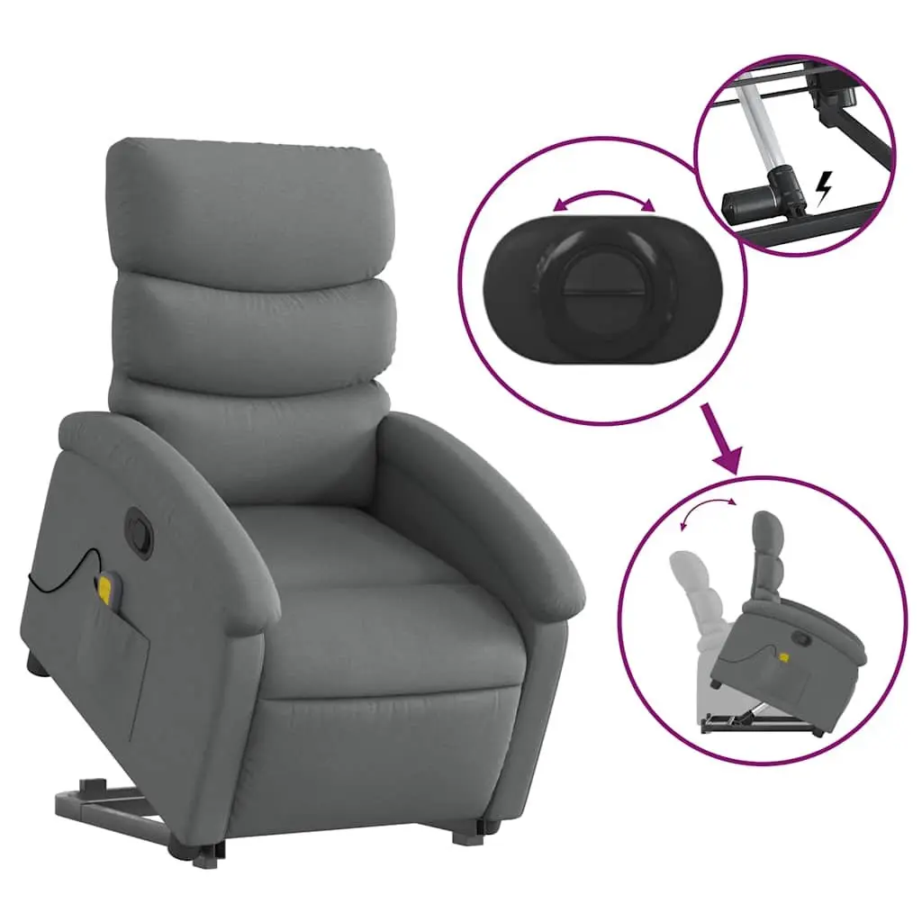 Electric Massage Recliner Chair Grey Fabric Power Lift Armchair
