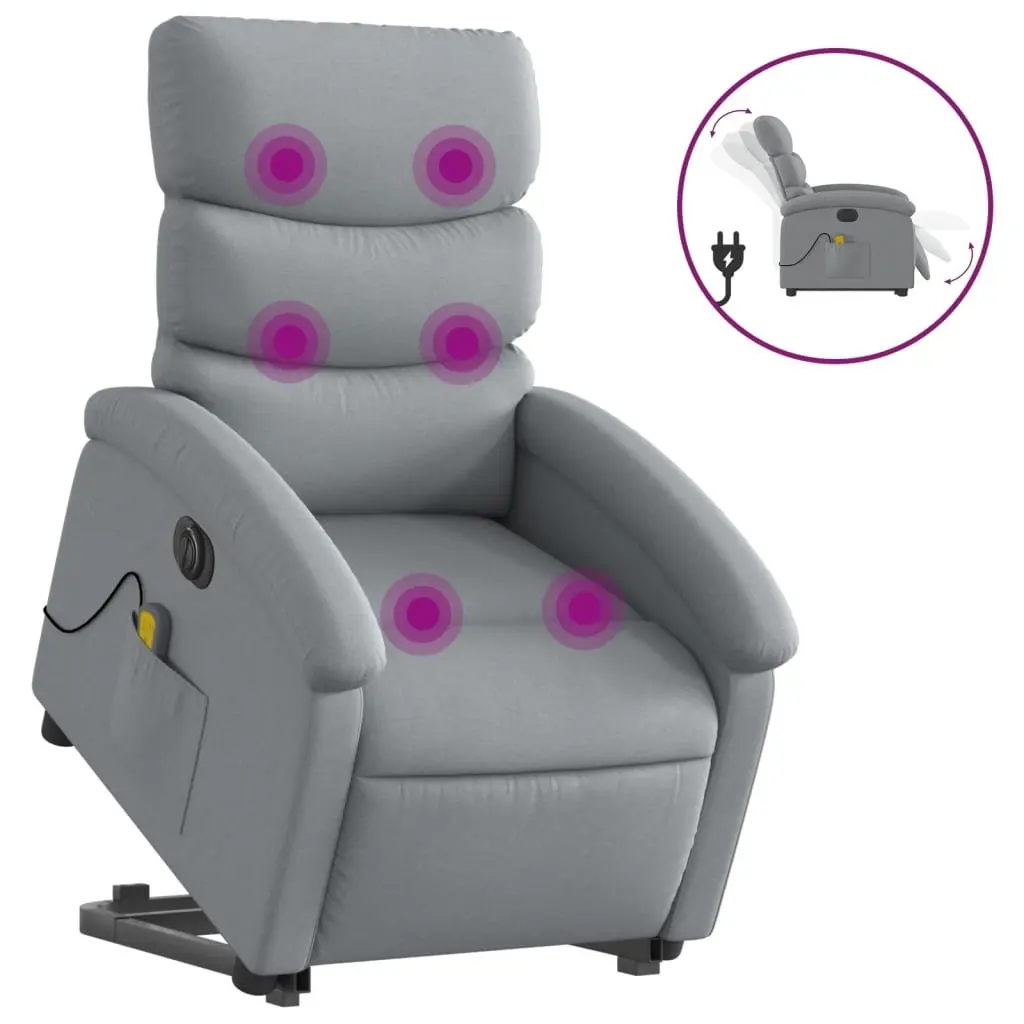 Electric Massage Chair Light Grey Fabric Stand Up Recliner