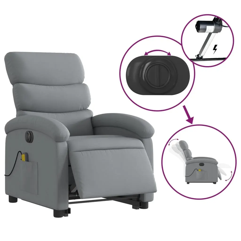 Electric Massage Chair Light Grey Fabric Stand Up Recliner