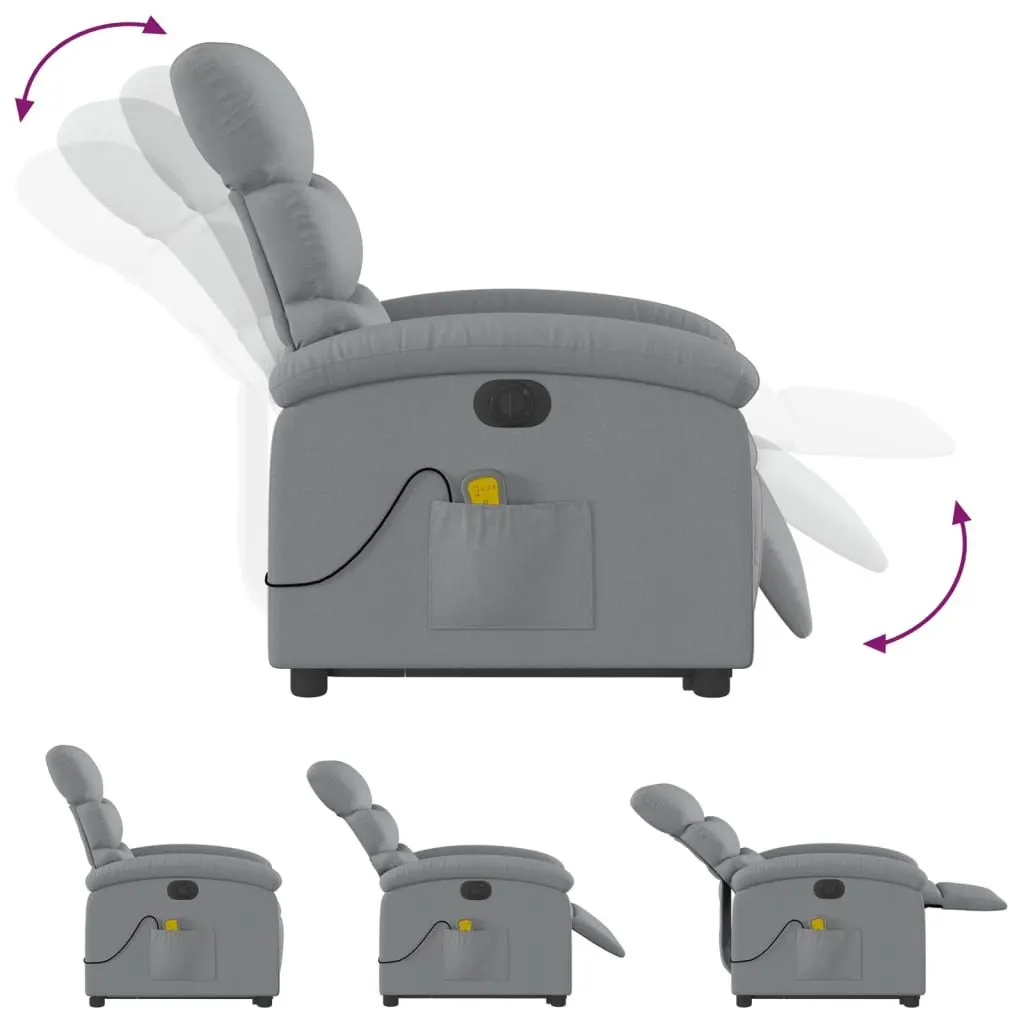 Electric Massage Chair Light Grey Fabric Stand Up Recliner