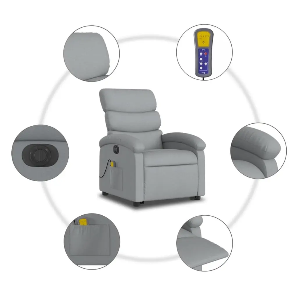 Electric Massage Chair Light Grey Fabric Stand Up Recliner