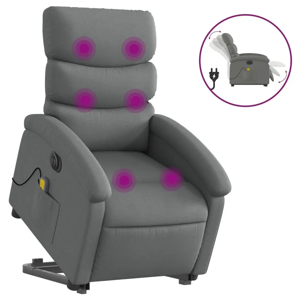Electric Massage Recliner Chair Grey Fabric Power Lift and Recline