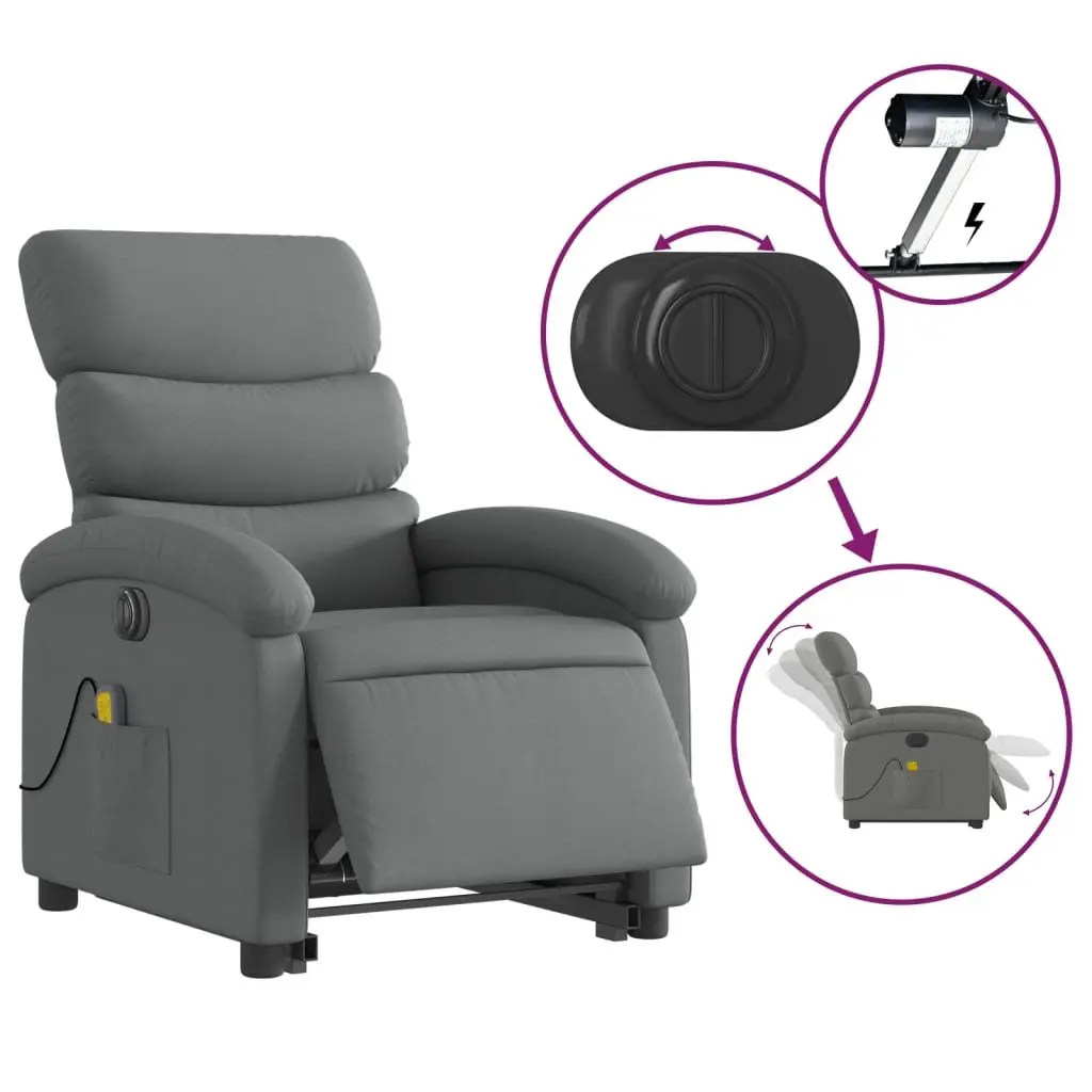 Electric Massage Recliner Chair Grey Fabric Power Lift and Recline