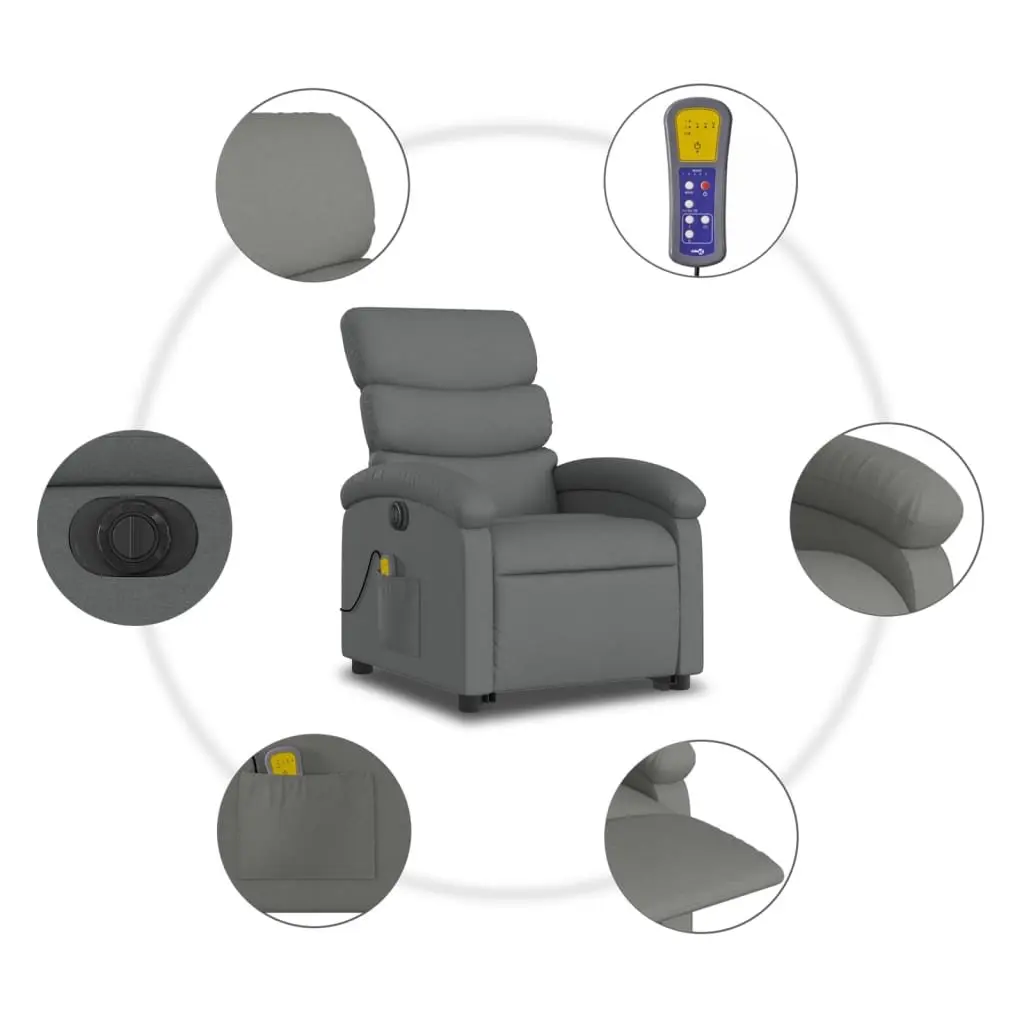 Electric Massage Recliner Chair Grey Fabric Power Lift and Recline
