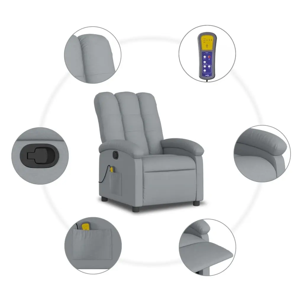 Massage Recliner Chair Grey Fabric Manual Recline Vibration Armchair