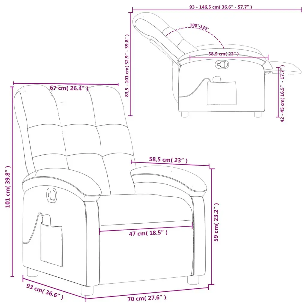 Grey Fabric Massage Recliner Chair with 6 Vibration Points