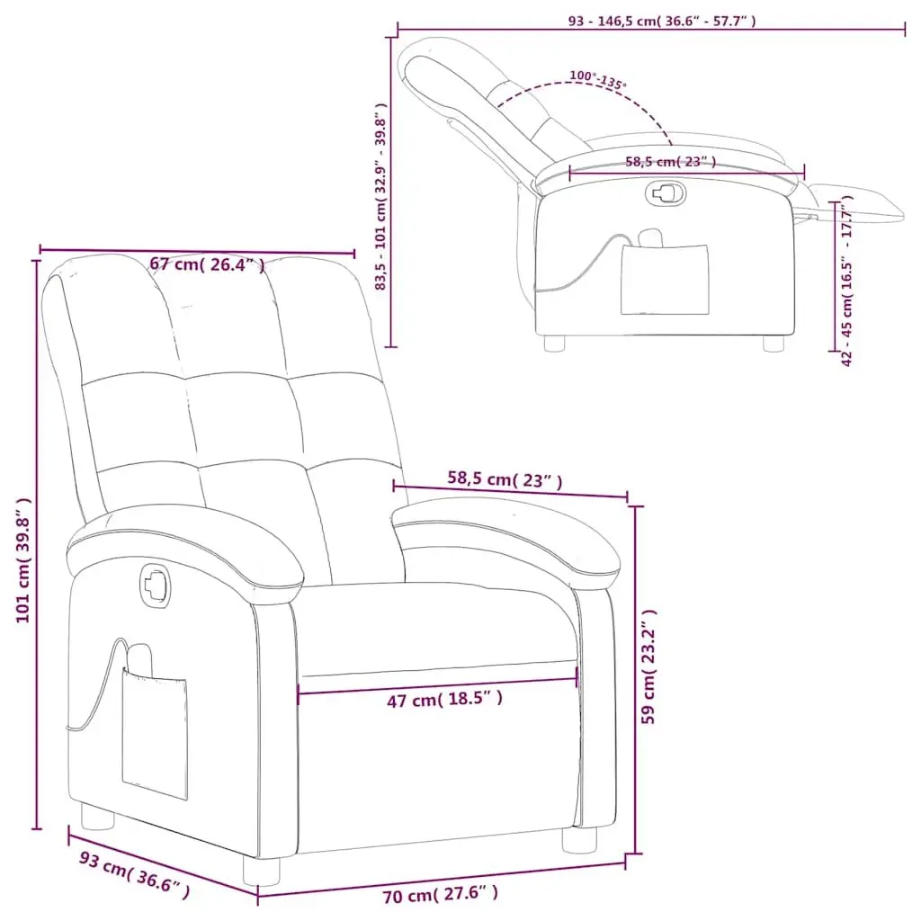 Recliner Chair Manual Black Fabric Massage Vibration 6 Points Adjustable Armchair