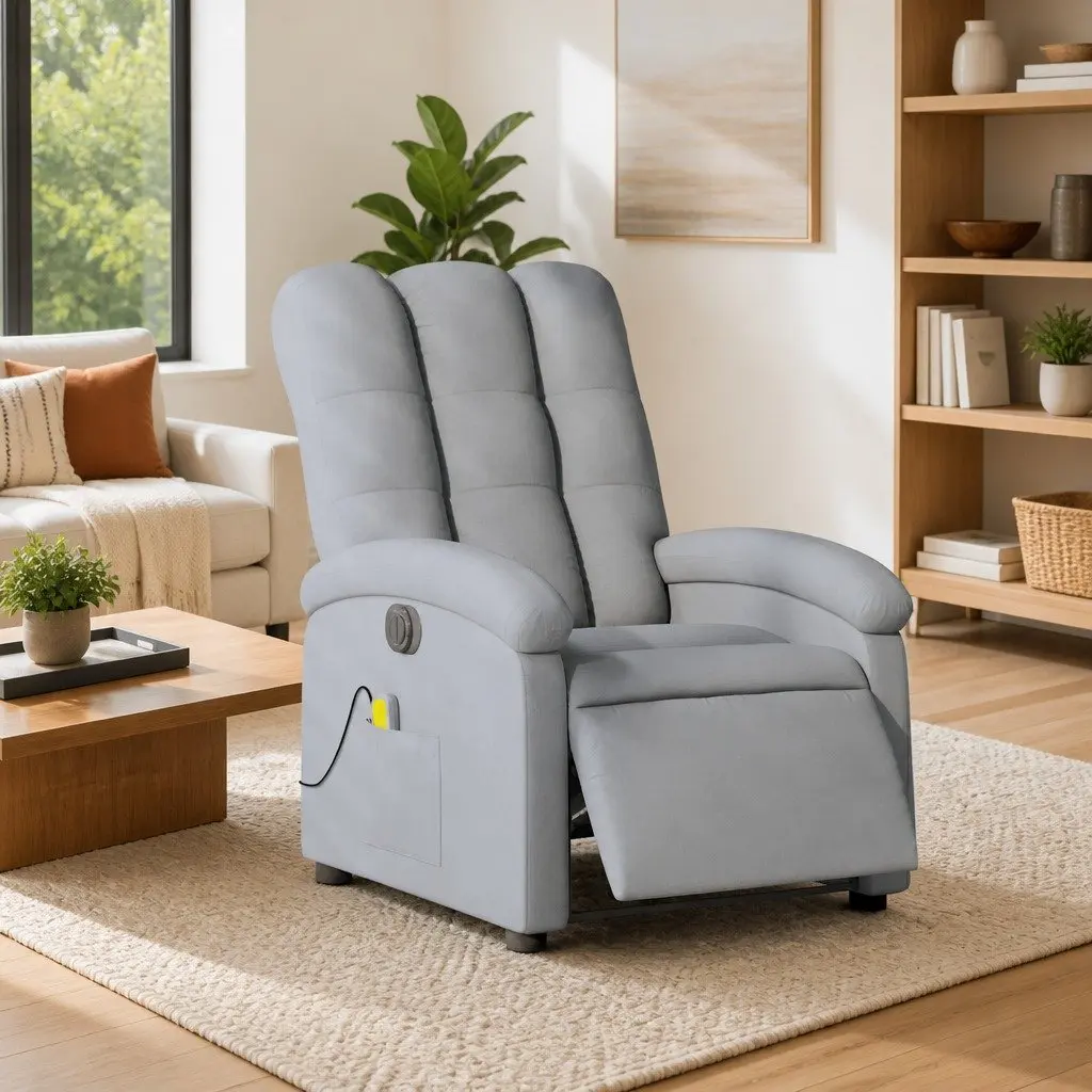 Electric Massage Recliner Chair Grey Fabric Padded Seat