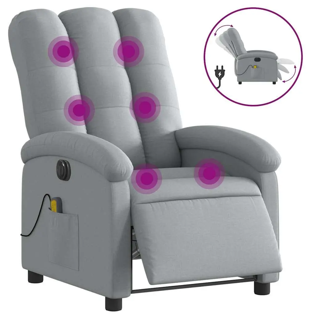 Electric Massage Recliner Chair Grey Fabric Padded Seat