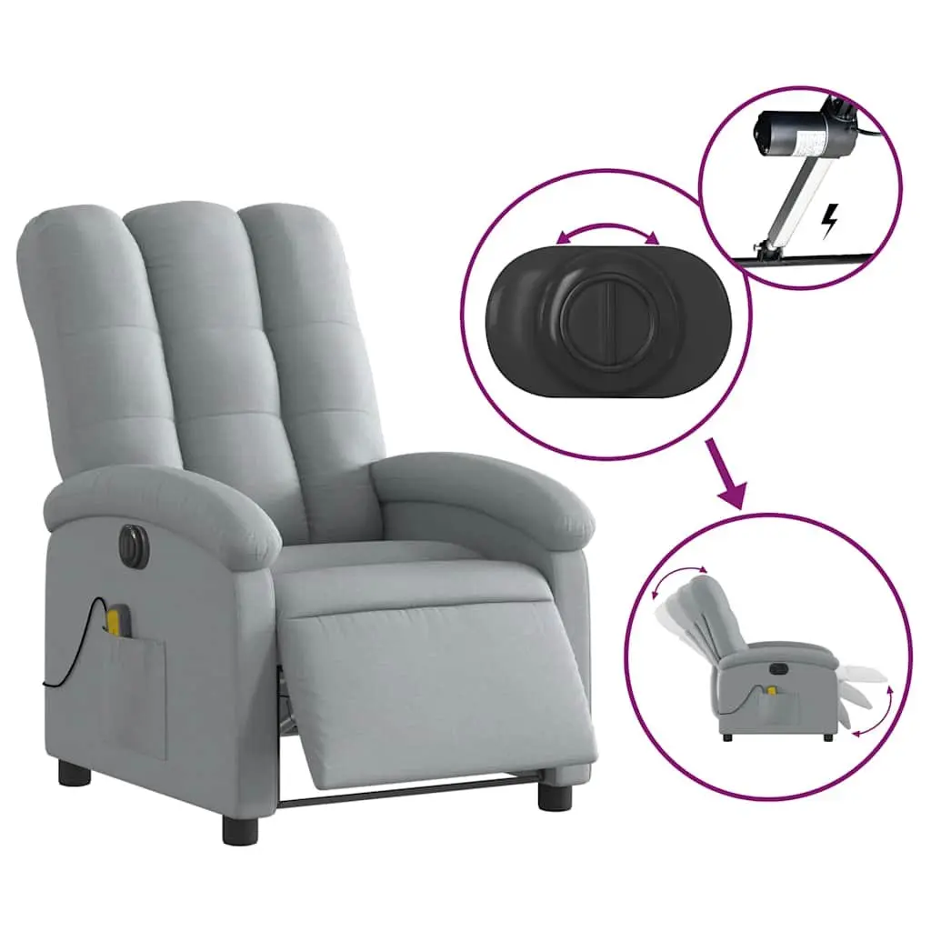 Electric Massage Recliner Chair Grey Fabric Padded Seat