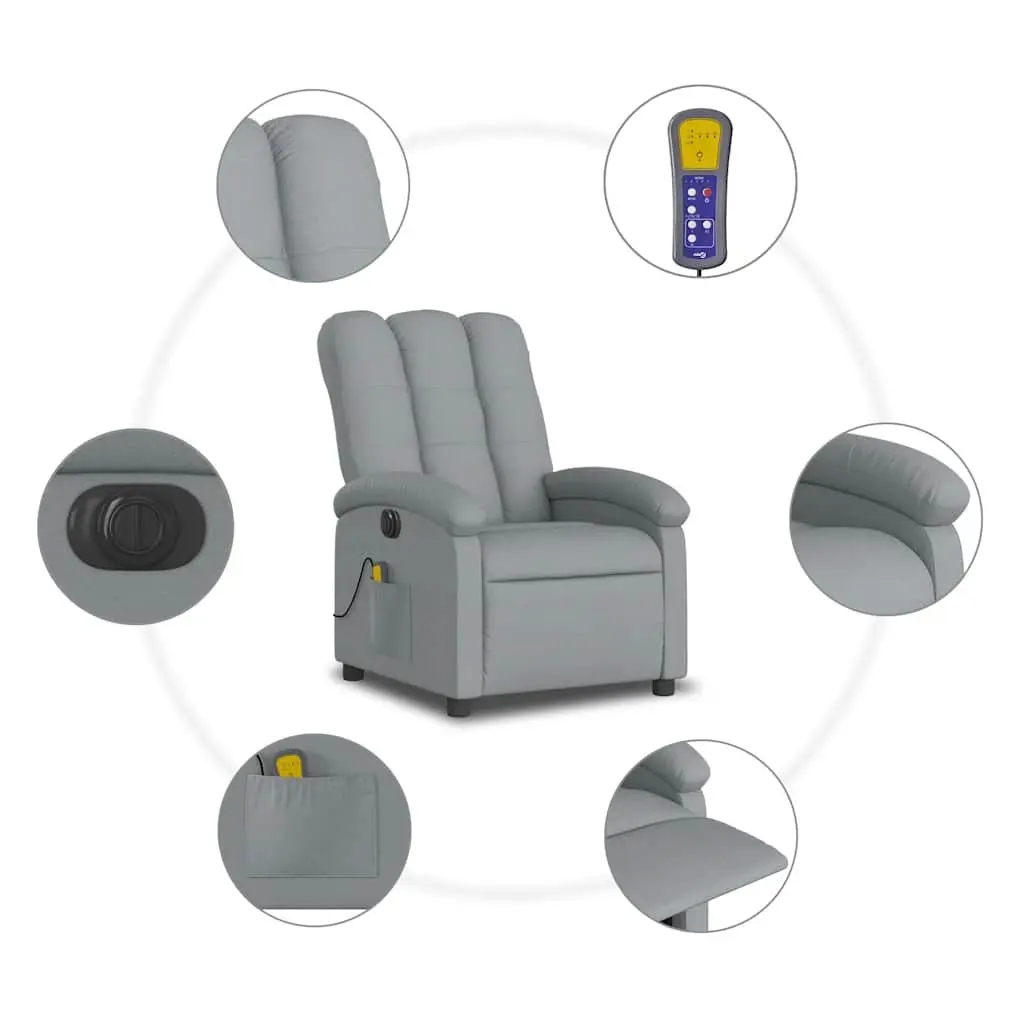 Electric Massage Recliner Chair Grey Fabric Padded Seat