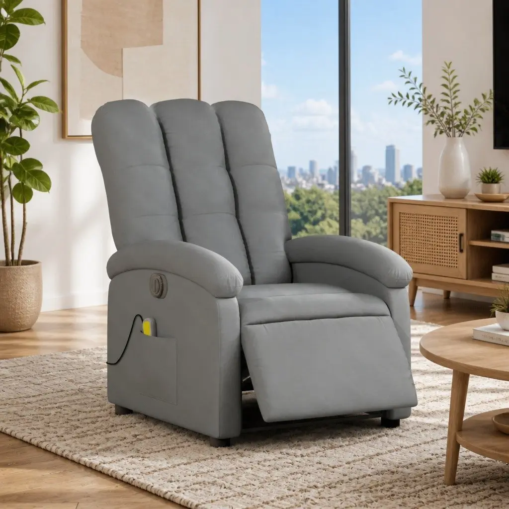 Electric Massage Recliner Chair Grey Fabric 135 Degrees Adjustable Armchair