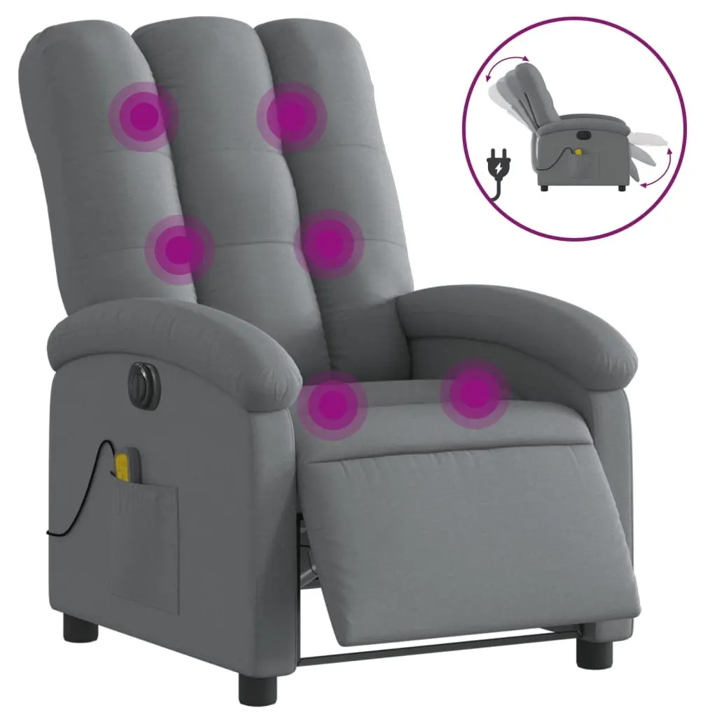Electric Massage Recliner Chair Grey Fabric 135 Degrees Adjustable Armchair