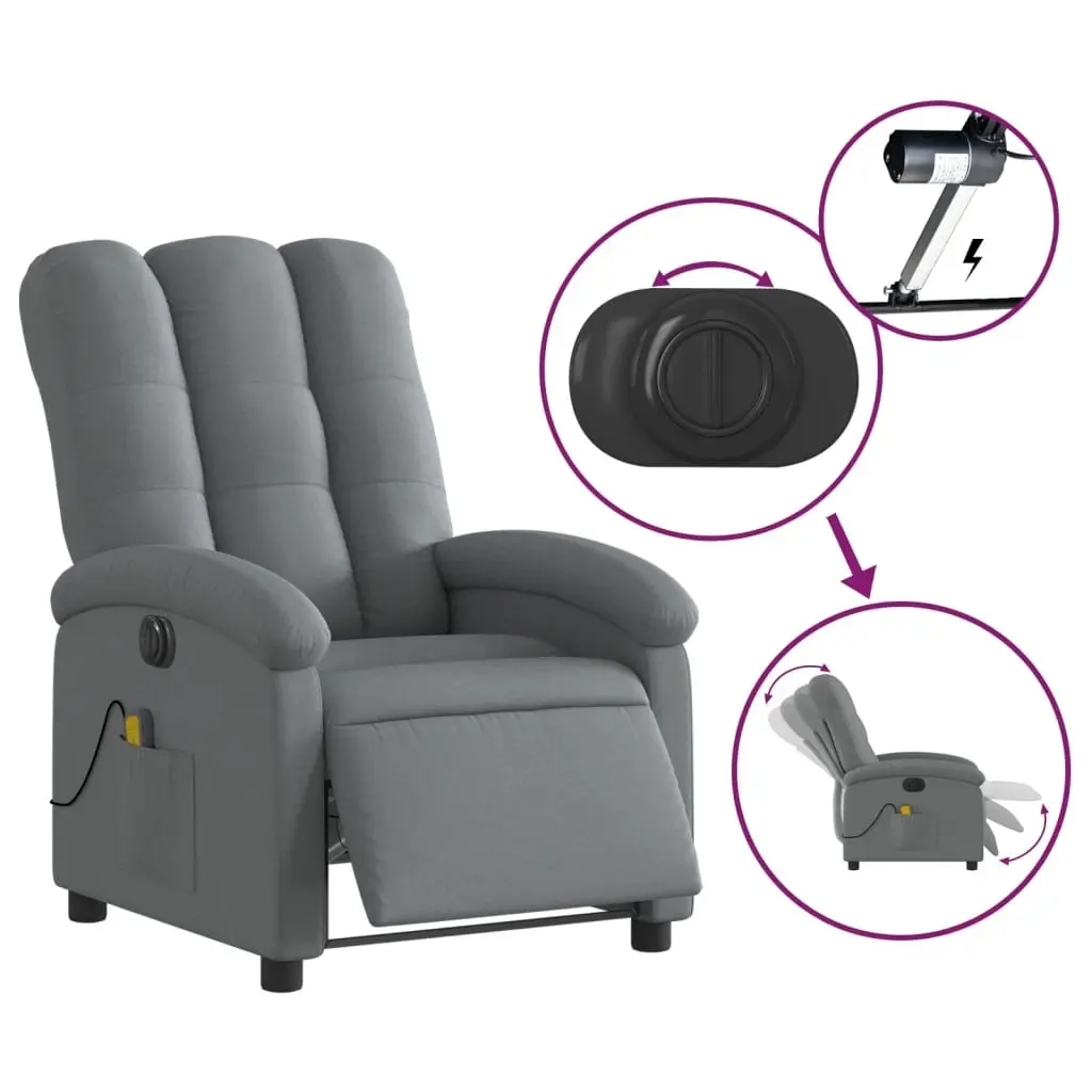 Electric Massage Recliner Chair Grey Fabric 135 Degrees Adjustable Armchair