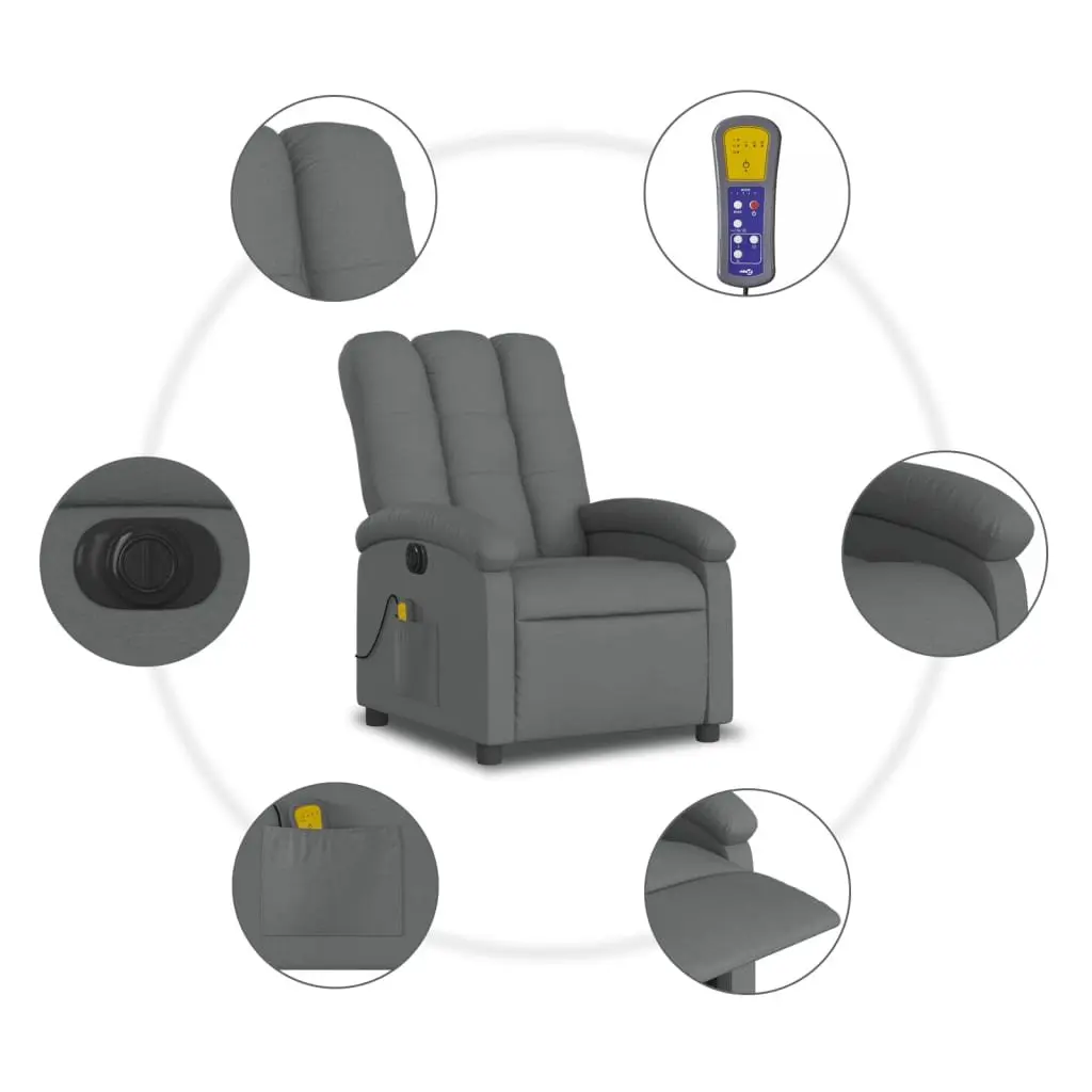 Electric Massage Recliner Chair Grey Fabric 135 Degrees Adjustable Armchair