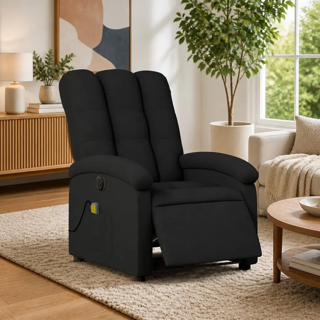 Electric Massage Recliner Chair Black Fabric 135 Degrees USB Powered Vibration
