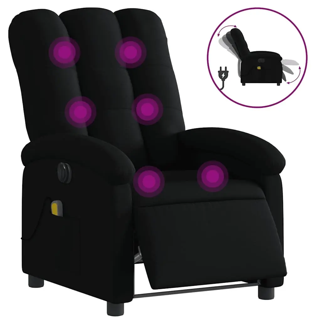 Electric Massage Recliner Chair Black Fabric 135 Degrees USB Powered Vibration