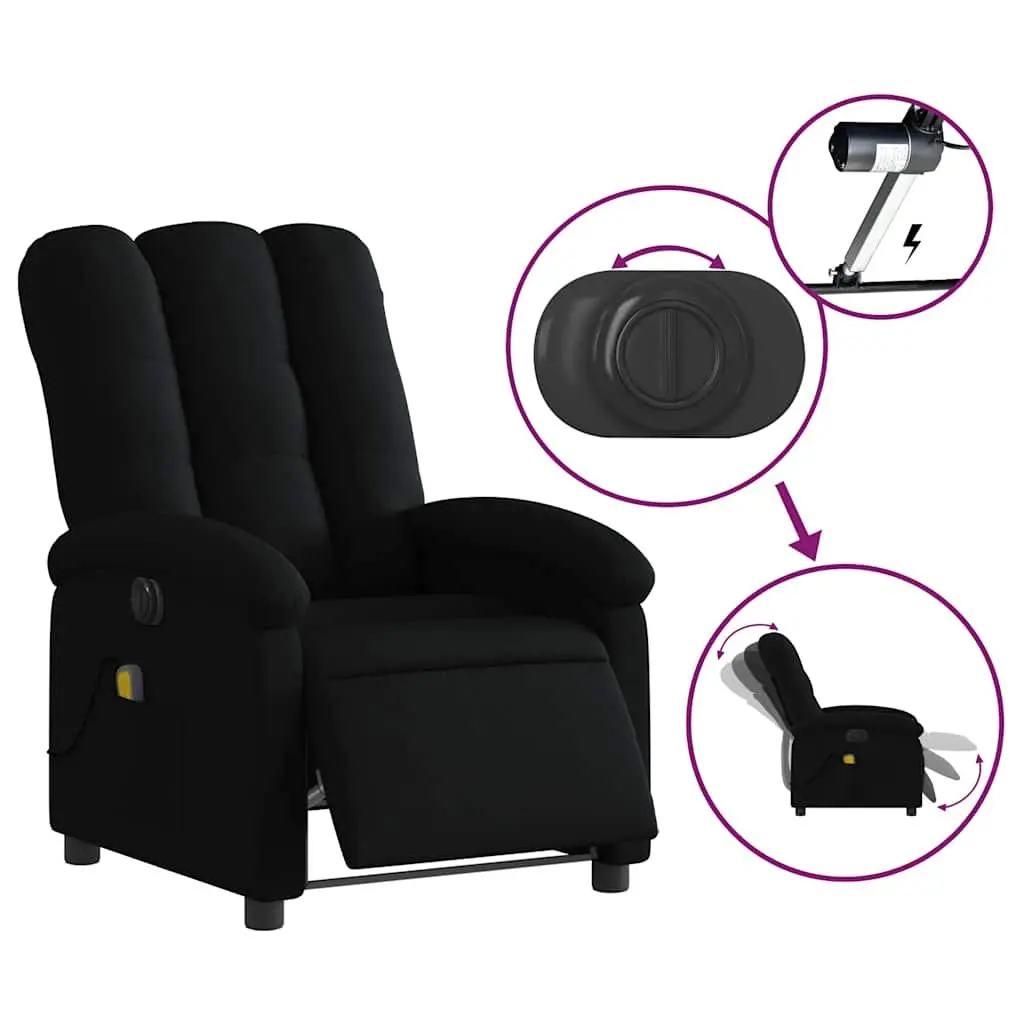 Electric Massage Recliner Chair Black Fabric 135 Degrees USB Powered Vibration