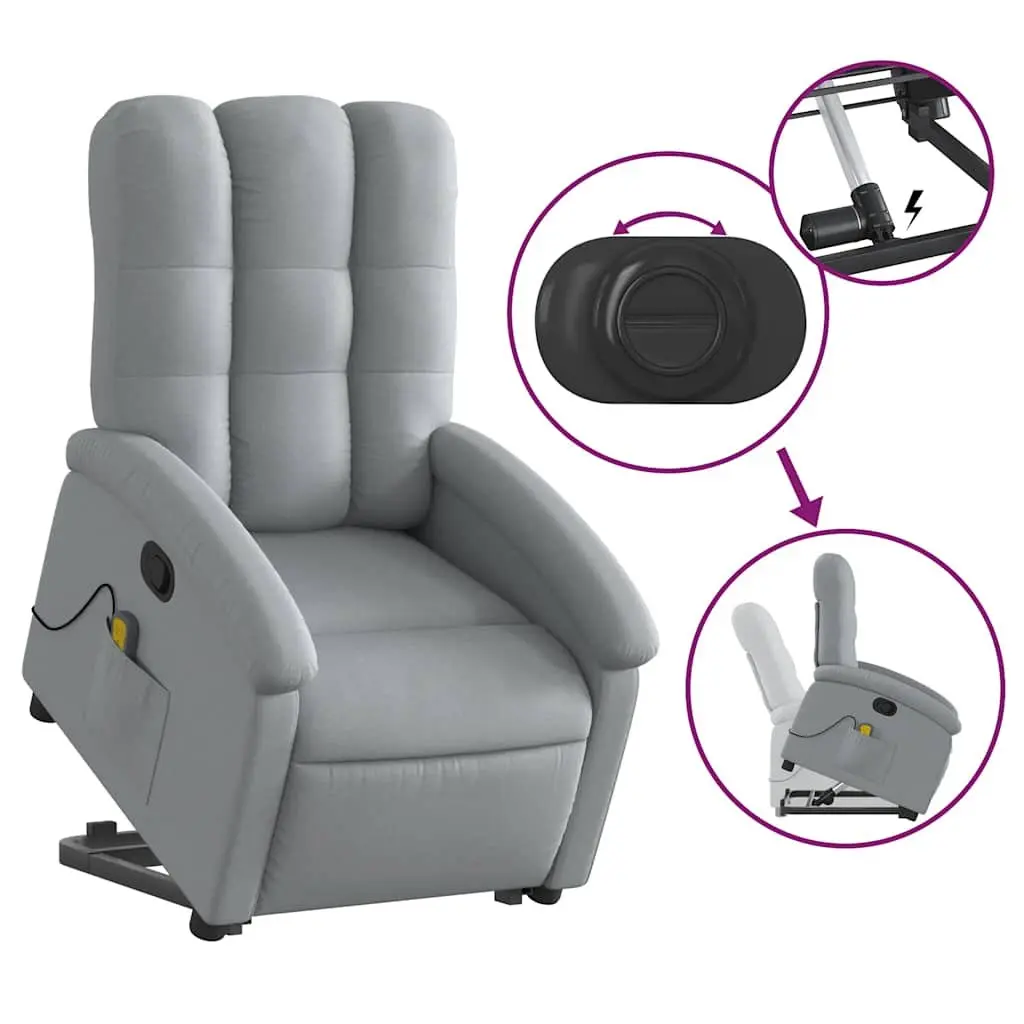 Electric Massage Recliner Chair Grey Fabric Power Lift Manual Reclining