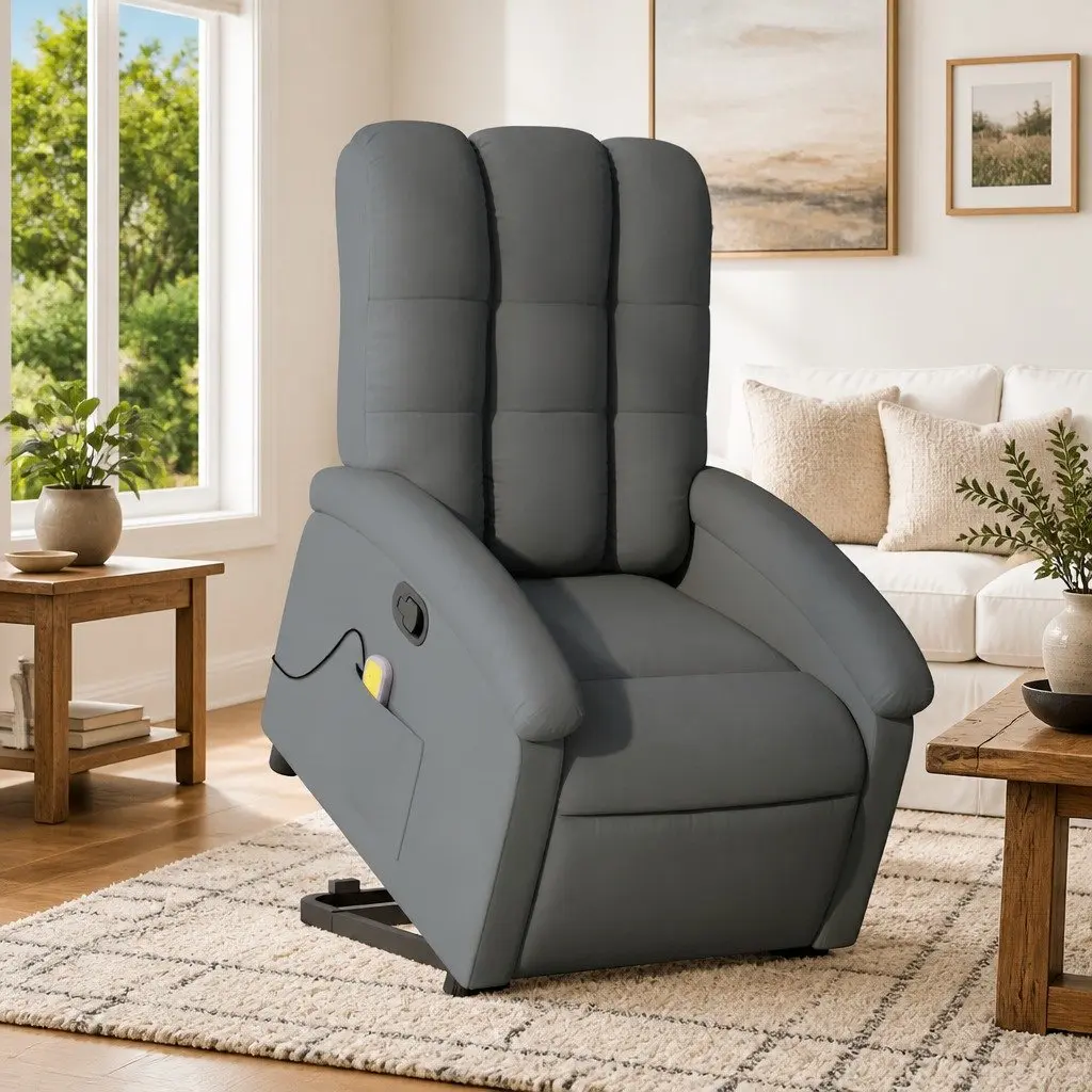 Electric Massage Recliner Chair Grey Fabric Power Lift Armchair