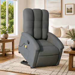 Grey Fabric Power Lift Massage Recliner Chair