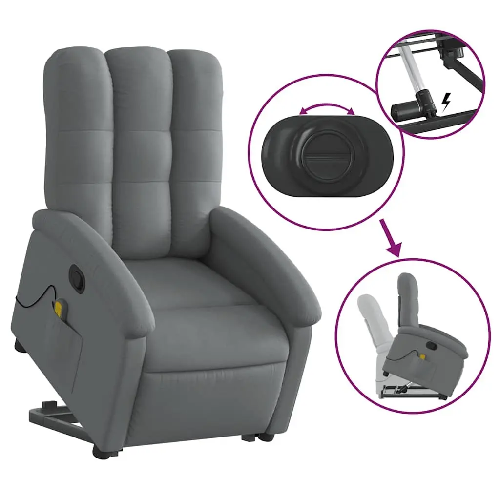 Electric Massage Recliner Chair Grey Fabric Power Lift Armchair