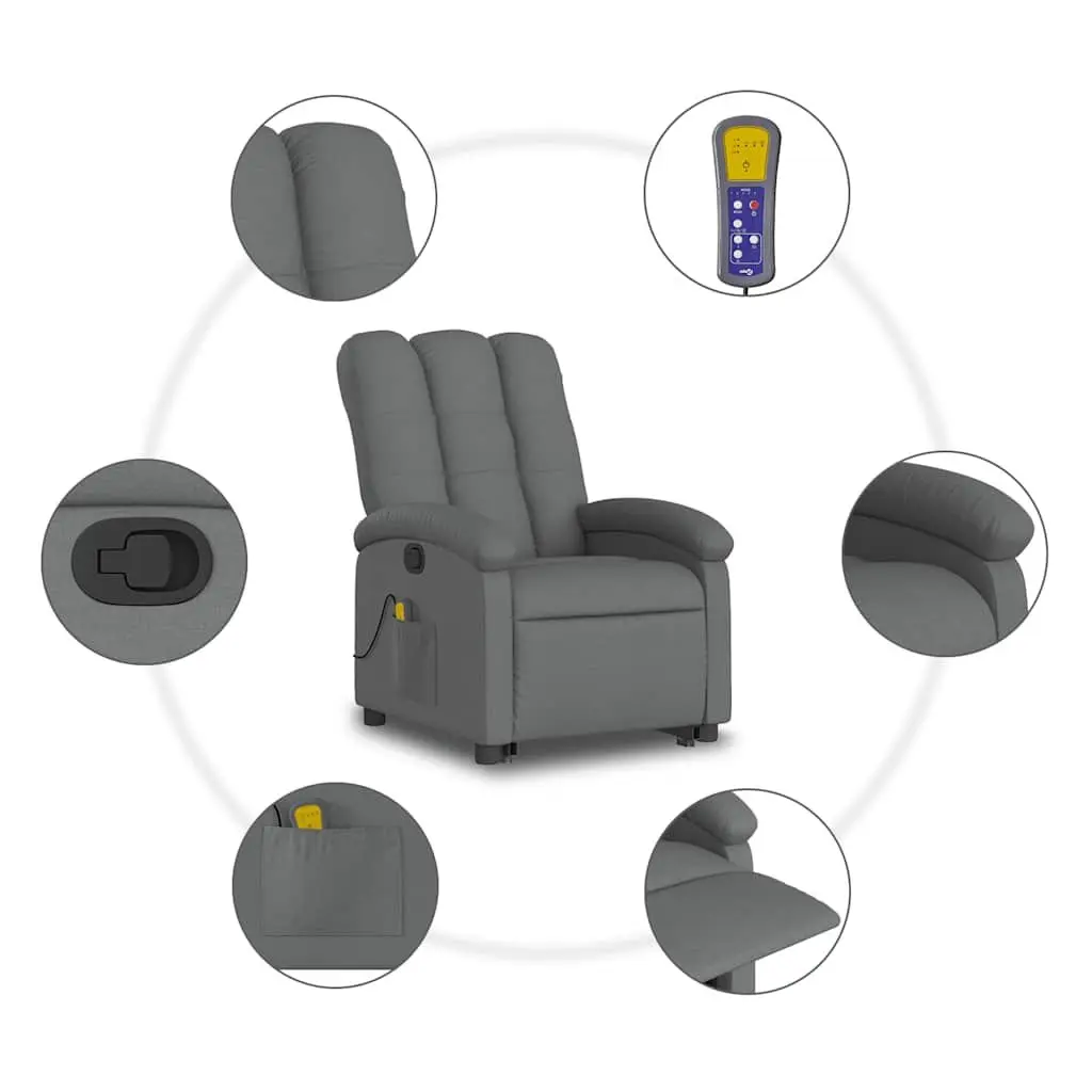 Electric Massage Recliner Chair Grey Fabric Power Lift Armchair