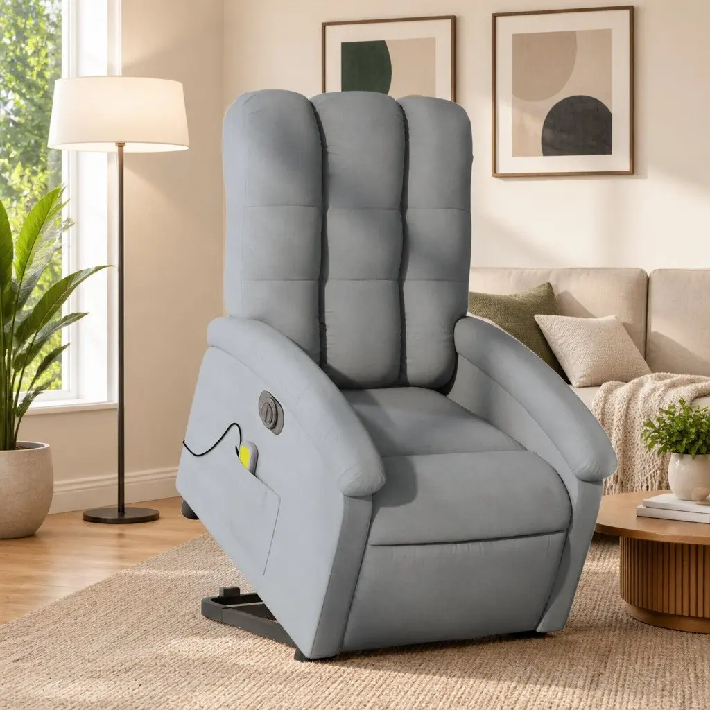 Electric Massage Recliner Chair Grey Fabric 135 Degrees Power Lift