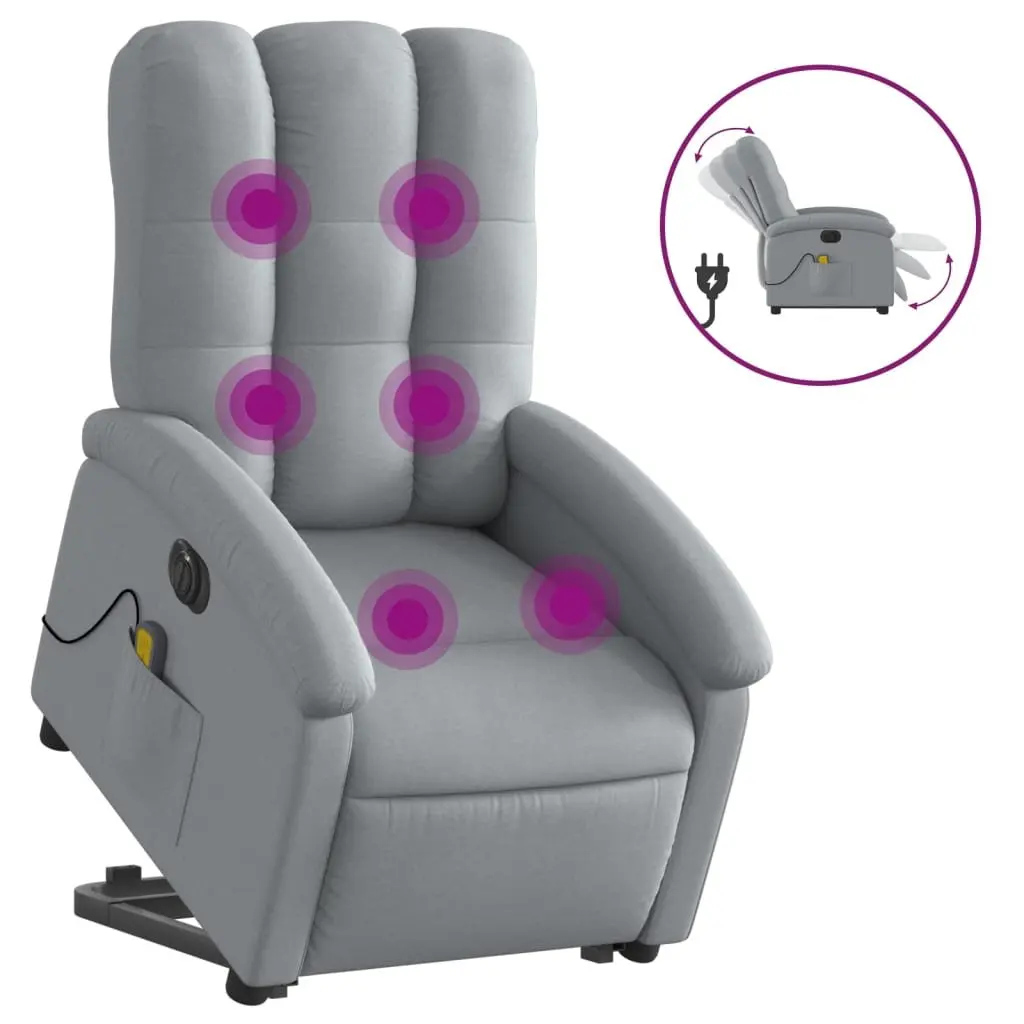 Electric Massage Recliner Chair Grey Fabric 135 Degrees Power Lift