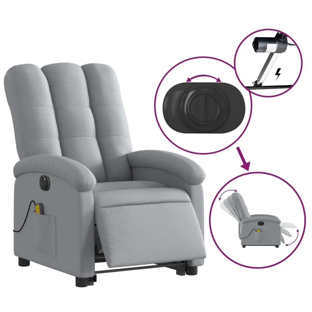 Electric Massage Recliner Chair Grey Fabric 135 Degrees Power Lift