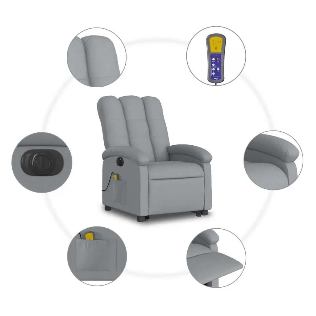 Electric Massage Recliner Chair Grey Fabric 135 Degrees Power Lift